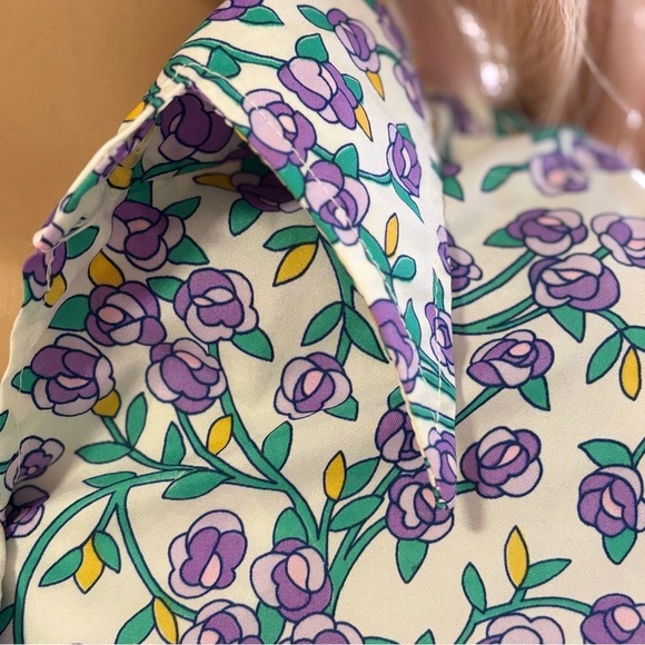 VINTAGE CATALINA WOMENS BLOUSE SIZE 10 WITH FLOWERS IN PURPLE YELLOW GREEN WHITE - Picture 4 of 9